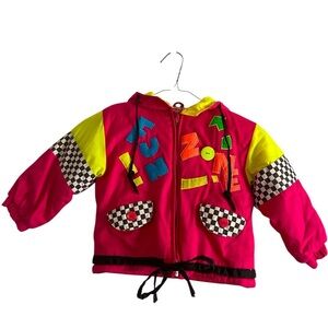 Bonjour International Vintage 80’s Girls Hot Pink Colorful Puffer Jacket Size 3T
